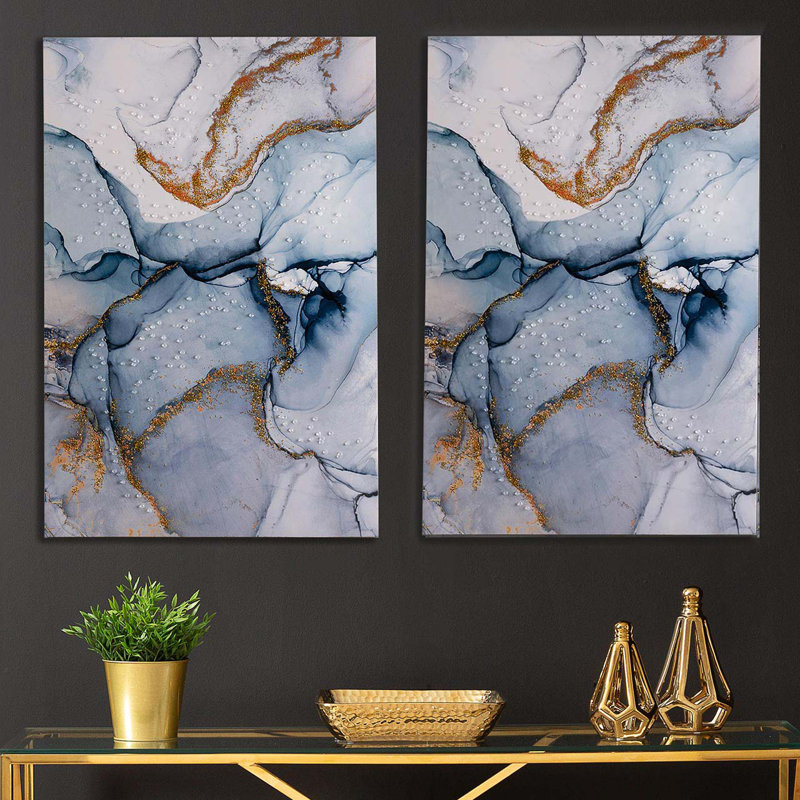 Blue & White Abstract Wall Art for Bedroom & Living Room, Luxury Wall Mounted Canvas Painting, 120cm H x 80cm W