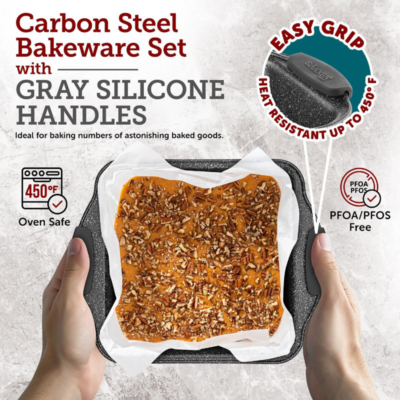 Ensemble de plats de cuisson antiadhésifs en acier au carbone 18 pièces Bakken, Marbre gris