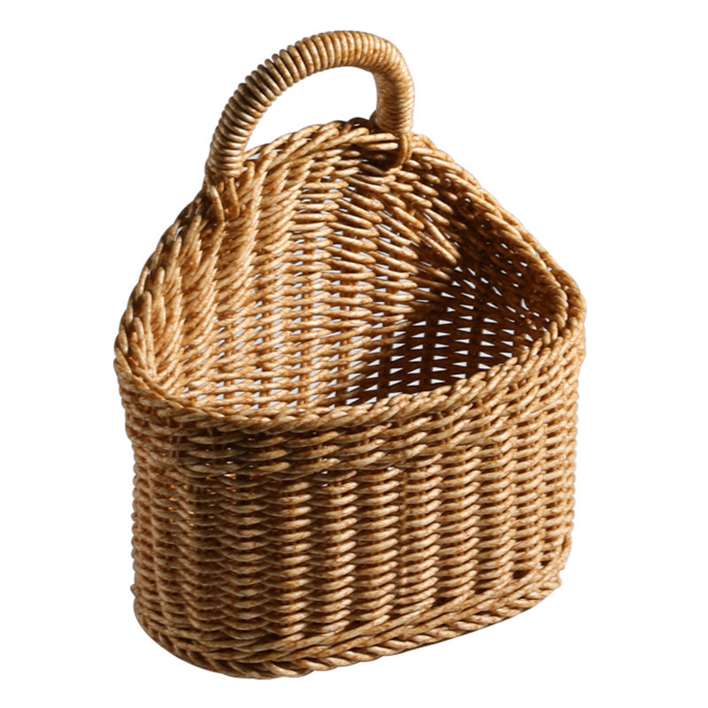 Storage Basket Breathable Minimalist Design Plastic Hanging Woven Rattan Basket for Home, Light Brown