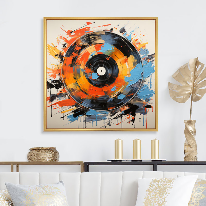 Fusion de vinyle sur toile, Cadre flottant doré, H 36 po x l 36 po x P 1,5 po