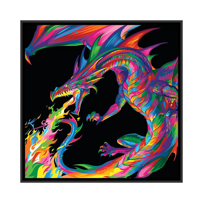 «Fantasy Dragon», impression sur toile, H 37 po x l 37 po x P 1,5 po, Toile encadrée noire, Pas de tapis