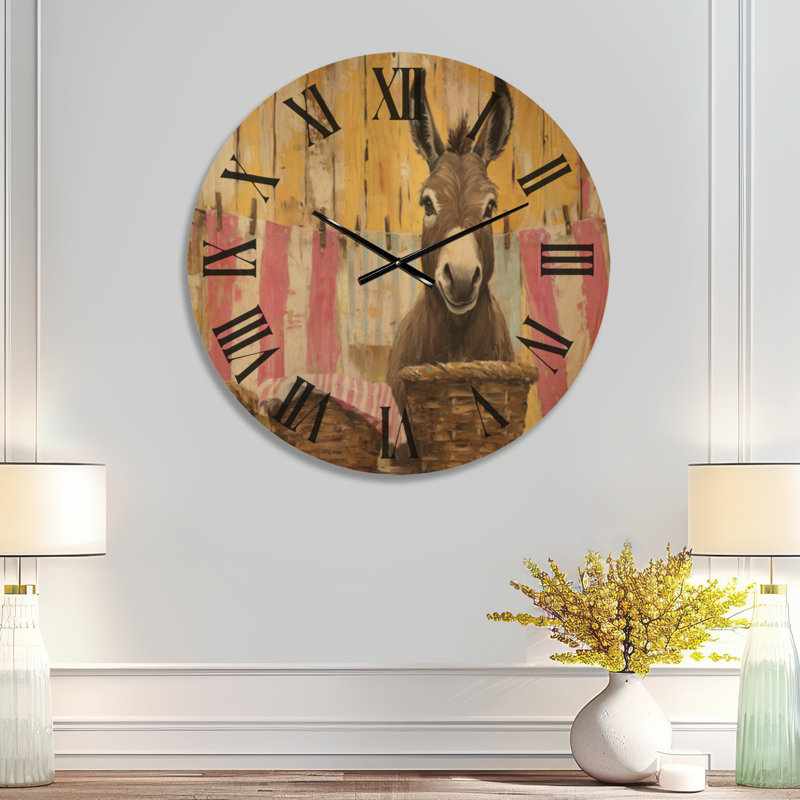Horloge murale grande taille pour buanderie, rayures roses, imprimée sur bois, idéale pour le jour de lessive., Medium