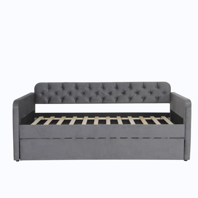 Jennessa Upholstered Velvet Daybed with Trundle Bed