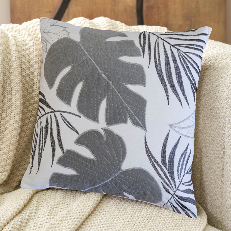 Coussin décoratif 20 x 20 feuilles Autumn Vibes, Gris / Blanc