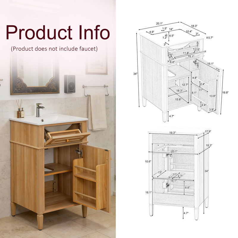 Meuble-lavabo en bois 20 po avec lavabo en céramique
