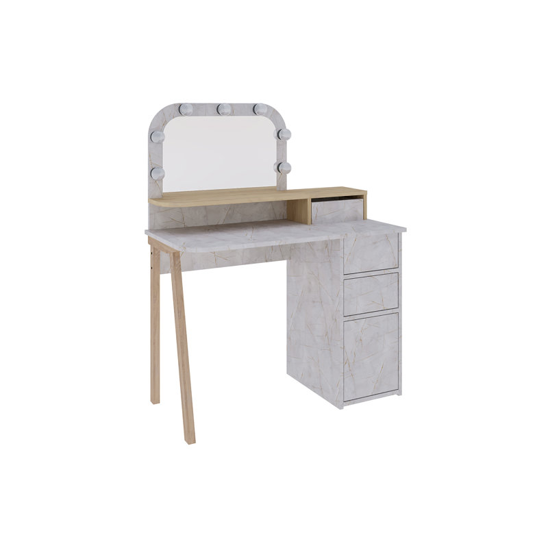 Camryne Dressing Table with Mirror, Gold Marble/Sapphire Oak