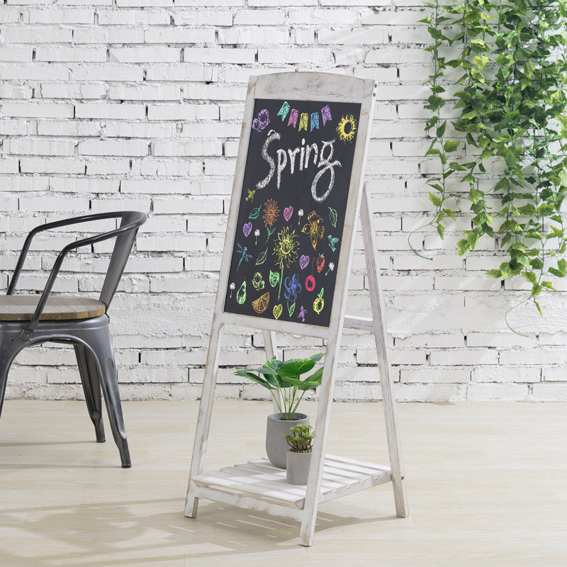 A-Frame Wood Standing Chalkboard Sign w/ Display Shelf