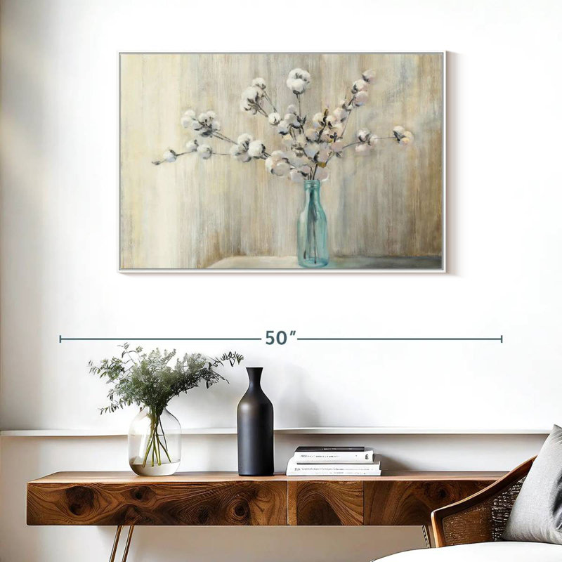 Bouquet de coton, Cadre flottant blanc, 37 po x 25 po