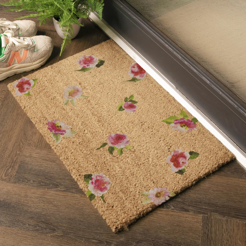 Watercolour Flowers Coir Doormat, 40cm W x 60cm L