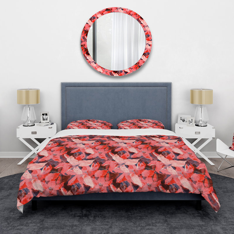 Feuilles tropicales rouges - ensemble de housse de couette traditionnel - microfibre de polyester