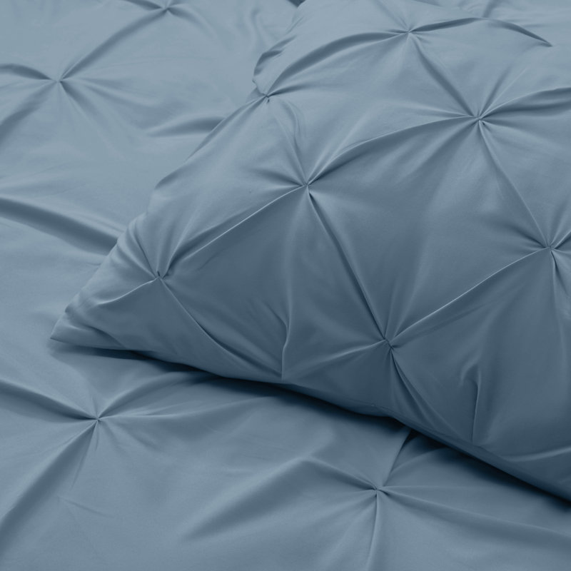 Double Brushed Pleated Duvet Cover Set, Blue Heaven, Full Duvet Cover + 2 Standard Pillowcases
