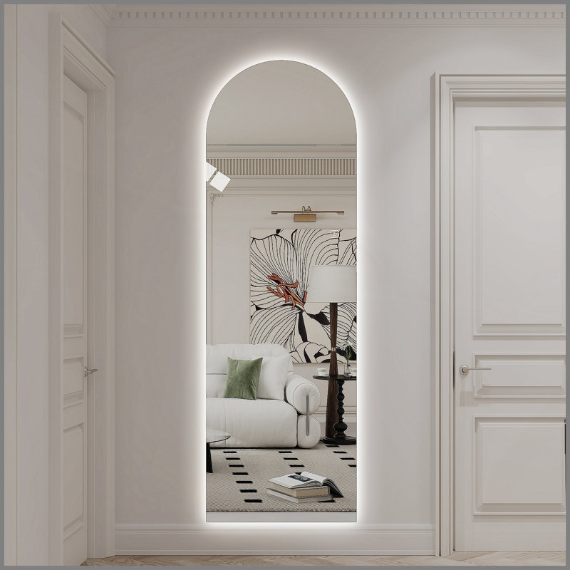 Miroir mural pleine longueur 65 po x 21 po DEL, conception à arche symétrique, éclairage à intensité variable 3 couleurs, incassable