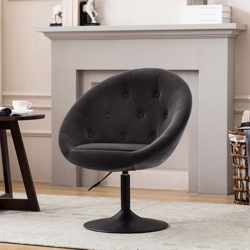 Velvet Swivel Barrel Chair, Dark Grey