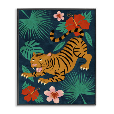 Crouching Tiger Tropics Gray Framed Giclee Art by Carrie Cantwell