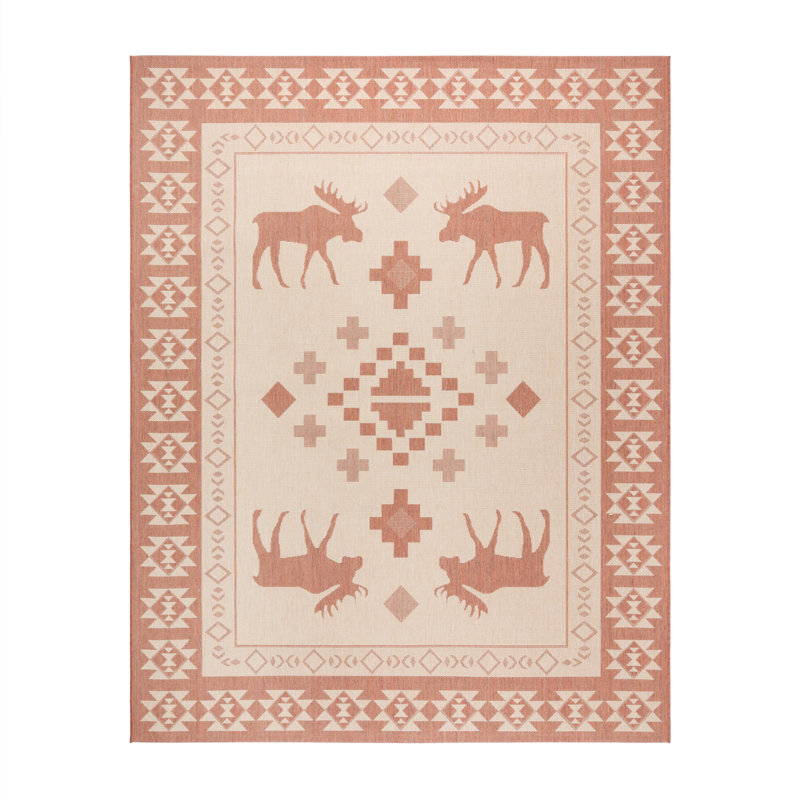 Arnaud Yoder Terra Cotta Red Cream Rustic Moose Indoor/Outdoor Flatweave Area Rug, Rectangle 8'9" x 13'1"