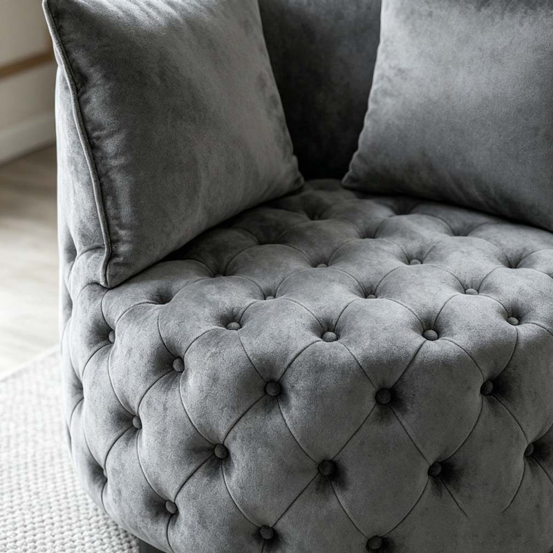 Chaise d'appoint contemporaine rembourrée et capitonnée, Gris foncé