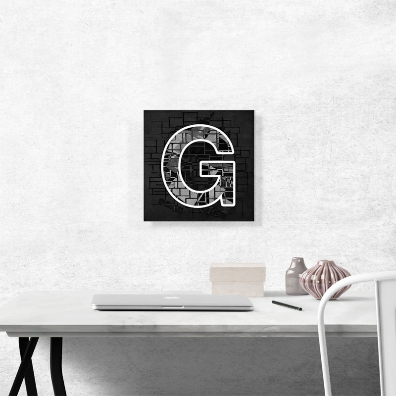 «Modern Modern Black White Alphabet», lettre G - reproduction d'art sur toile tendue, H 12 po x l 12 po x P 0,75 po