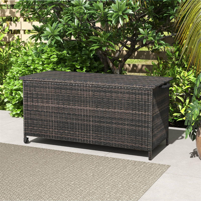 Ebern Designs Sabo 10cm W 180L Deck Box with Wheels in Brown