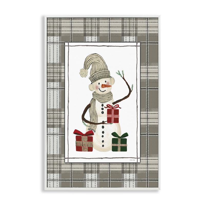Cozy Winter Snowman, H 18 po x l 12 po, Estampe numérique encadrée blanc bord de mer