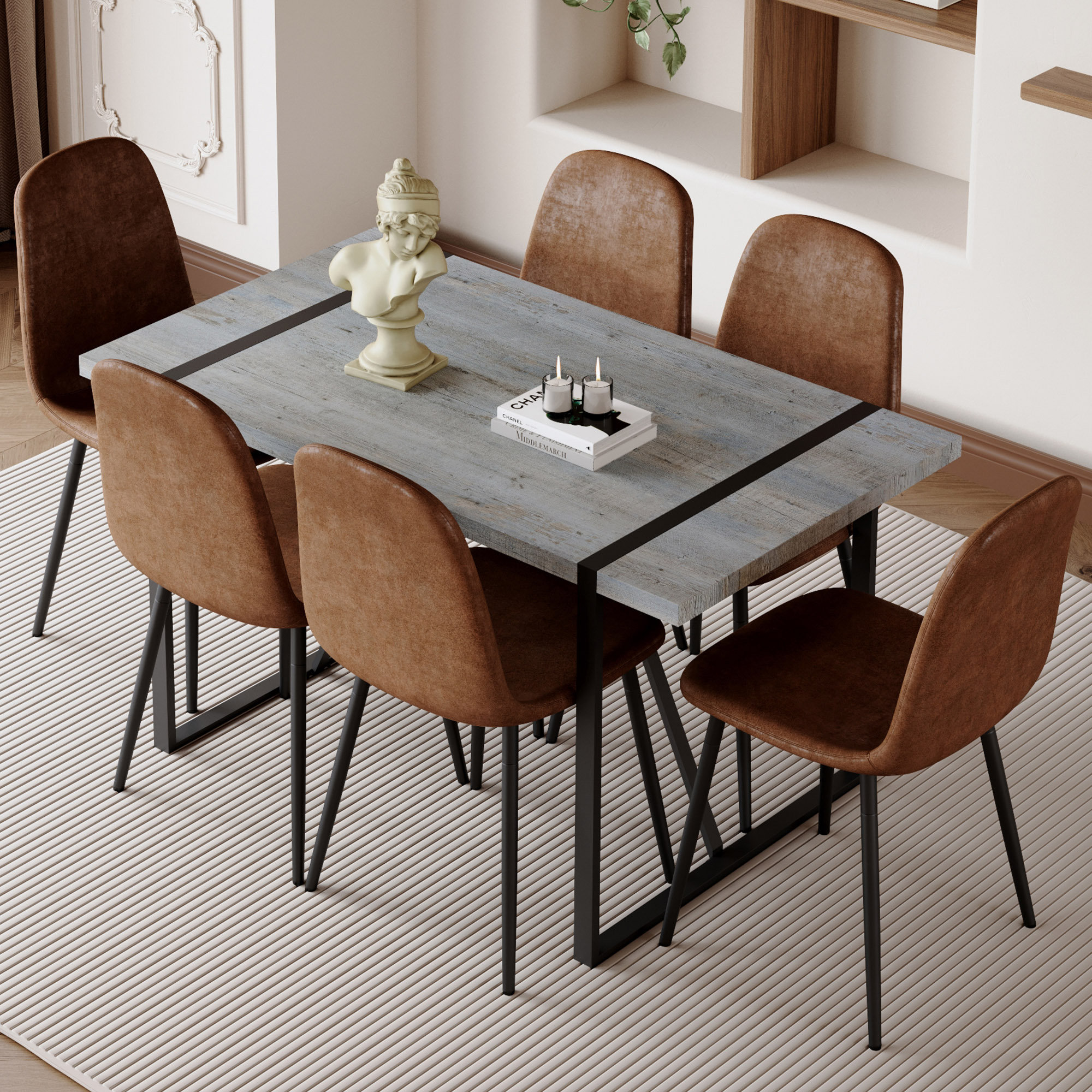17 Stories Table And Chair Set. A Minimalist Retro Rectangular Dining ...