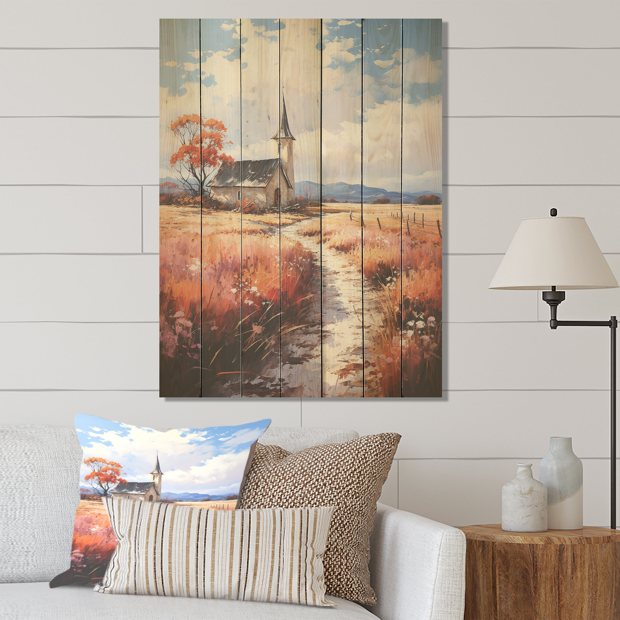 Winston Porter Countryside Chapel In USA II - Church On Wood Print ...