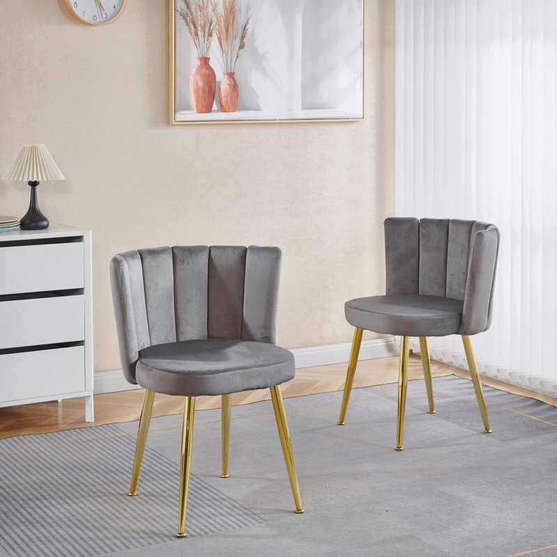 Chaise de salle à manger Modern GREY (ensemble de 2) avec pieds en fer de couleur dorée, velours et dossier confortable, Gris