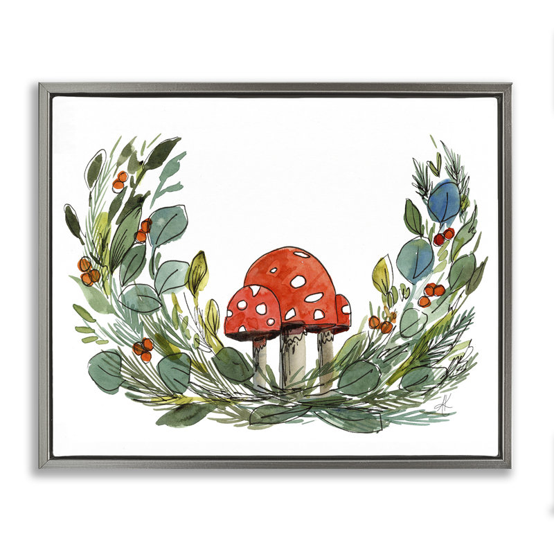 Art mural encadré champignon et champignon par Alexandria Gilbert Kincaid, Cadre flottant gris lustré, H 17 po x l 21 po