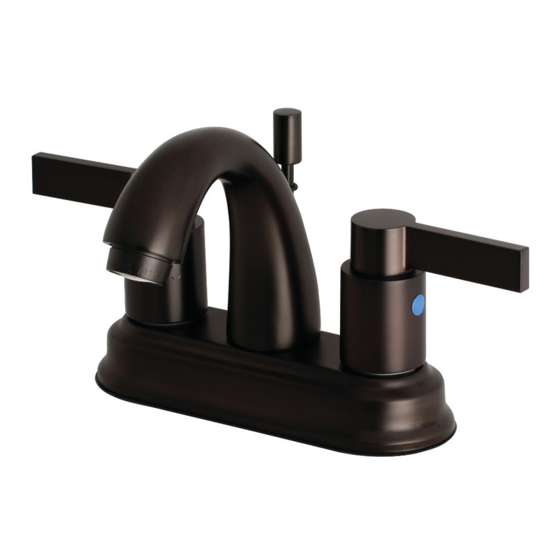 Kingston Brass NuvoFusion Two-Handle 3-Hole Deck Mount 4" Centerset Bathroom Faucet with Plastic Pop-Up, Oil Rubbed Bronze