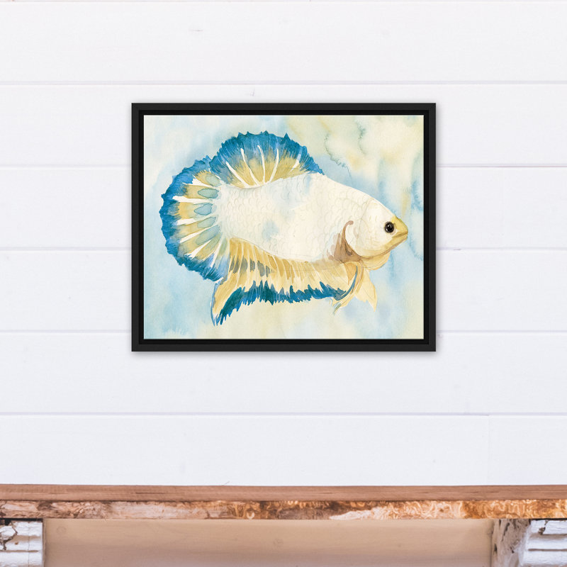 " White And Blue Fish " Print, 17.75" H x 21.75" W x 1.75" D, Black Floater Frame