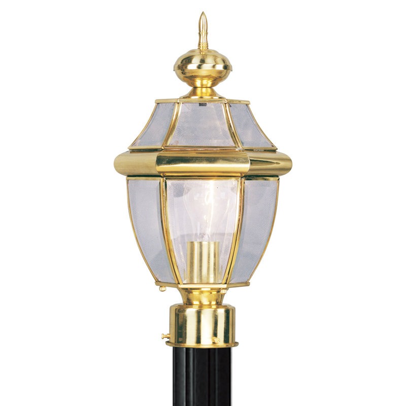 Outdoor Post Lantern Pendant Light Fixture with Clear Beveled Glass Shade, Polished Brass