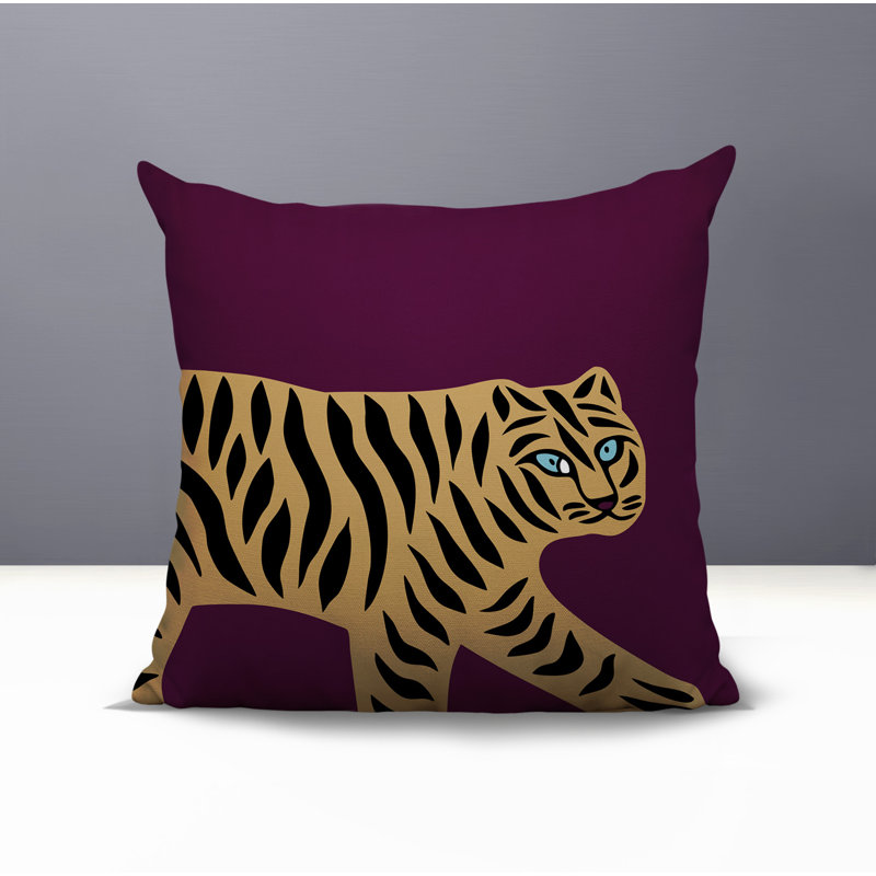 Oreiller carré intérieur / extérieur Gigi Tiger, H 16 po x l 16 po, Mauve
