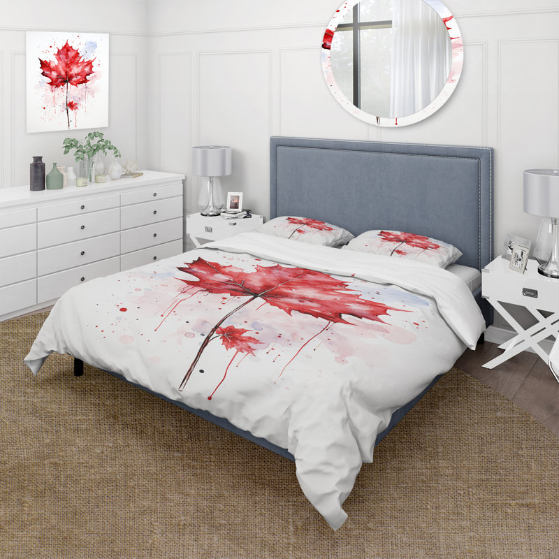 Ensemble de housse de couette Red Maple Leaf Beauty I - Tree Maple, Housse de couette simple + 1 taie décorative stan