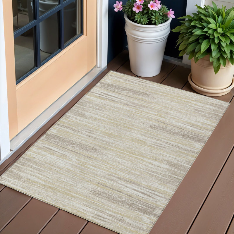 Tapis intérieur lavable rayé beige et ivoire 3 pi x 5 pi