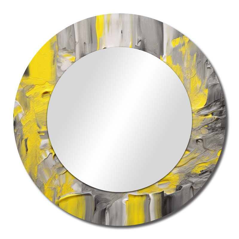 Mustard Yellow And Vivid Gray IV - Abstract Mirror, Modern Round Decorative Wall Mirror, Printed Metal Art, 23" x 23"