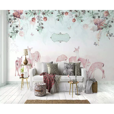 Nursery Gazelle Floral Garden Vintage Flower Removable Wallpaper