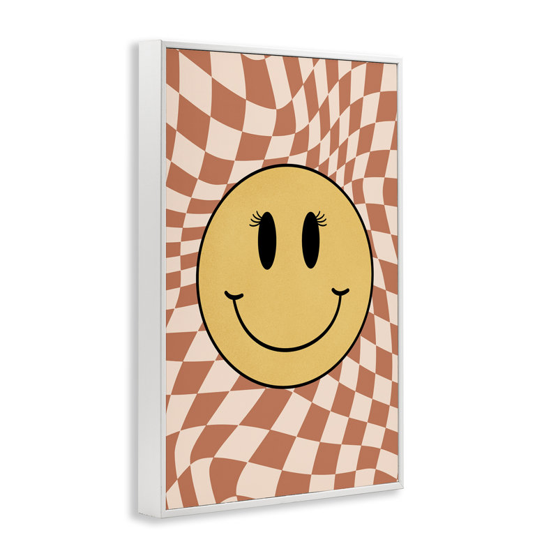 «Wavy Chequered Smiley», estampe numérique par JJ Design House, LLC., Giclée encadrée blanc bord de mer, H 30 po x l 20 po