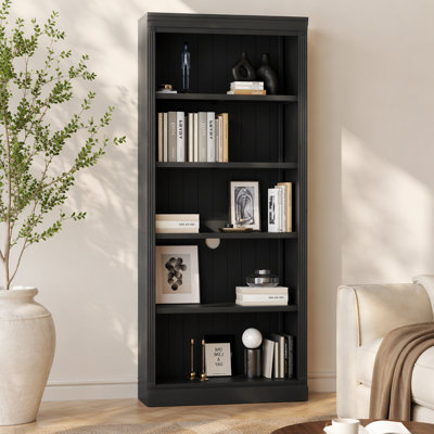 83.4" Tall Wood Bookcase with light strip,5-Tier Decor Bookshelves with Adjustable Shelves,Storage Organizer for CDs/Books/Movies,Free Standing Storage Shelves for Living Room,Home Office,Black