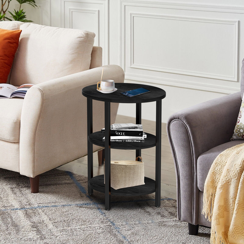 Jakwan Oval End Table with 3-Tier Storage Shelves, Black