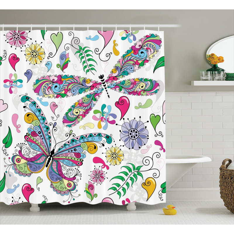 Rideau de douche simple à motif cachemire avec libellule Alexia, l 69 po x L 75 po