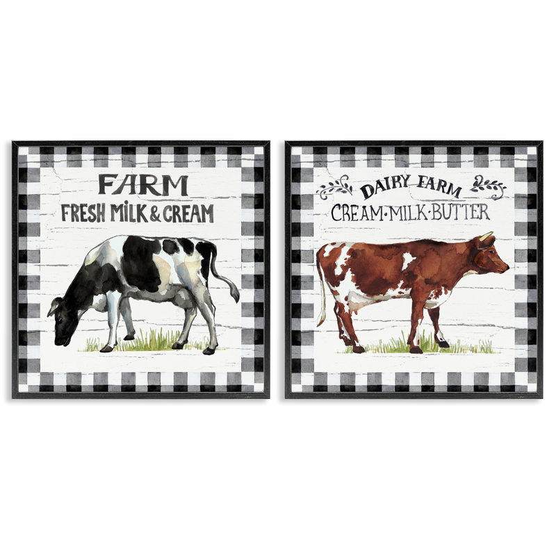 Ensemble de 2 giclées de vaches laitières par Spring Farm, Giclée encadrée noir minuit, H 17 po x l 17 po