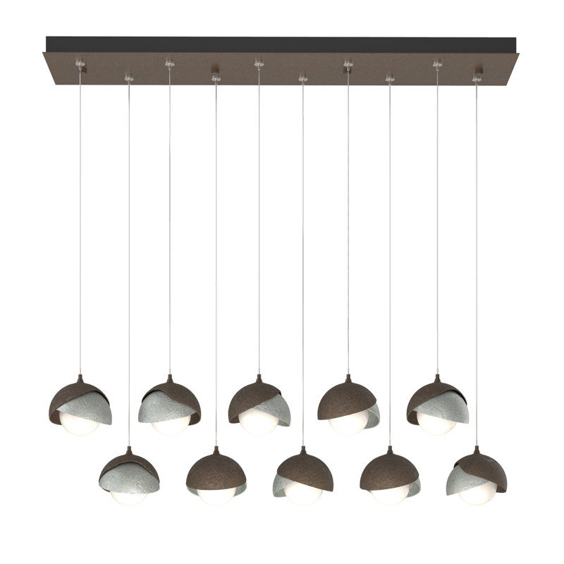 Brooklyn 10 - Light Double Shade Linear Pendant, Long: 10" to 130", Bronze, Vintage Platinum