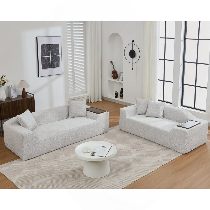 2 - Piece Boucle Cloud Sofa Set Including Upholstered 3 - Seater, 2 - Seater And MDF End Table For Comfortable And Stylish Home Living