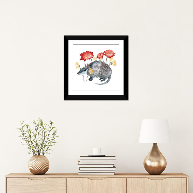 «Armadillo», impression sur toile tendue, H 16 po x l 16 po x P 1 po, Papier avec cadre noir, Blanc