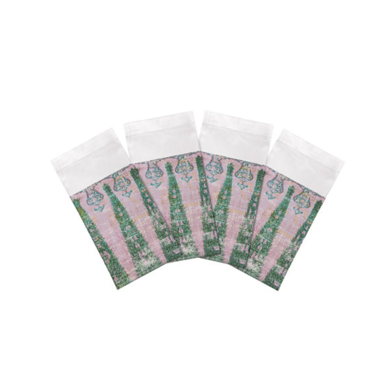 Topkapi Garden Cotton Sateen Dinner Napkins, Green Pink