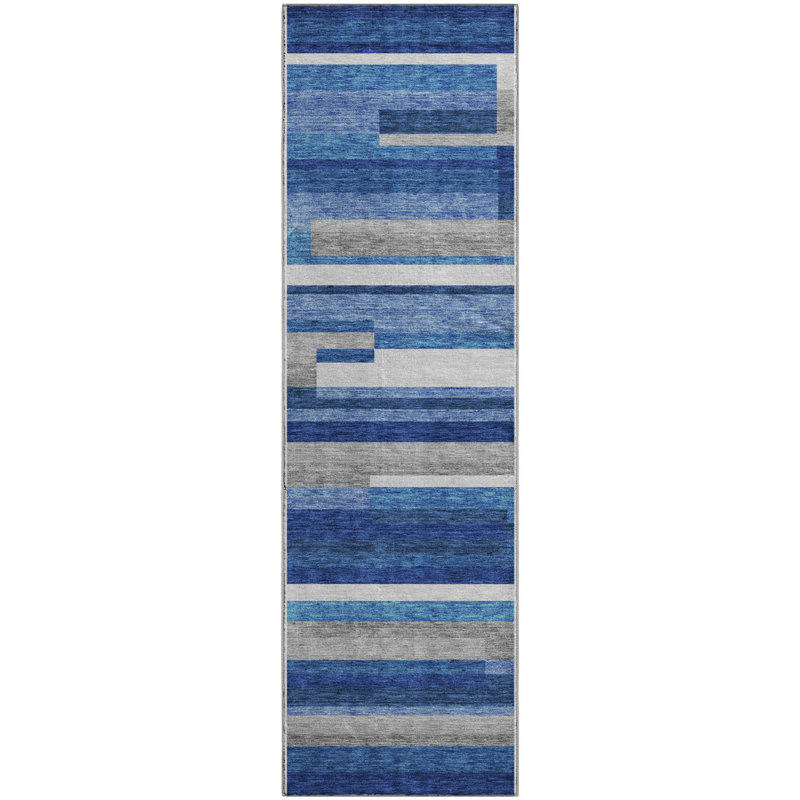 Tapis bleu Prisco lavable à la machine de qualité supérieure, Tapis de couloir 2 pi 3 po x 7 pi 6 po