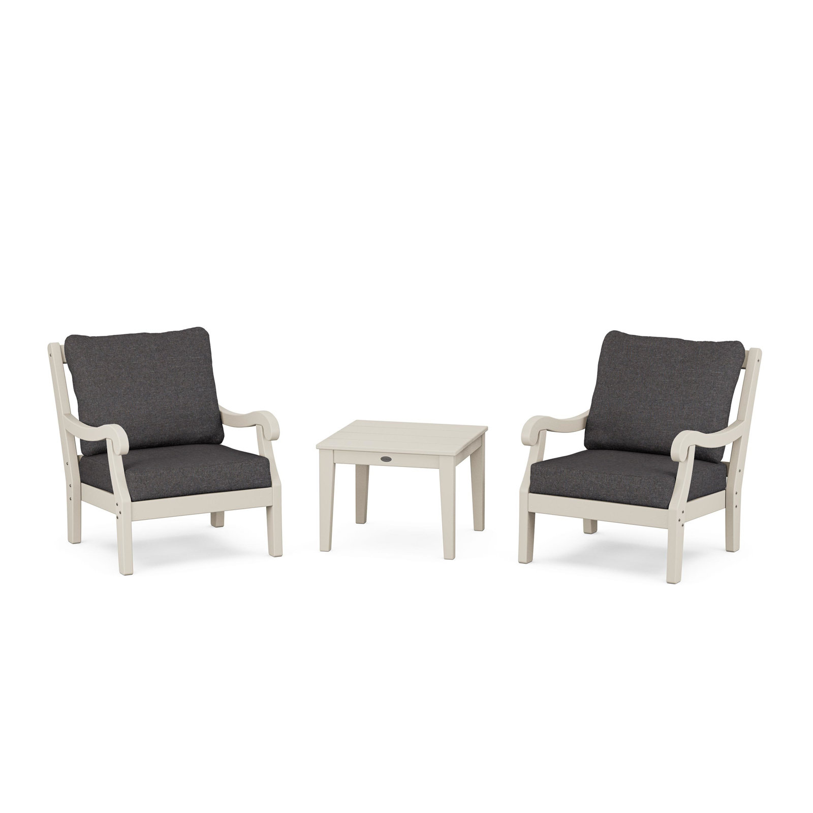 POLYWOOD® Verlyn 2-Person Patio Seating Group, Ash Charcoal Cushion/Sand Frame