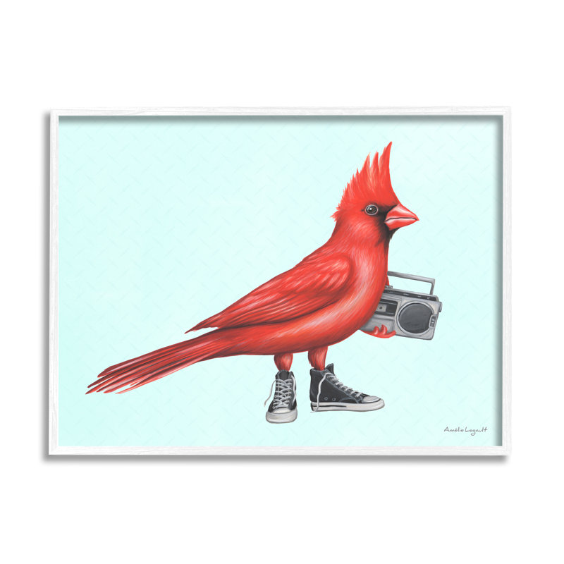 Cardinal Bird, L 14 po x H 11 po, Giclée encadrée blanc bord de mer
