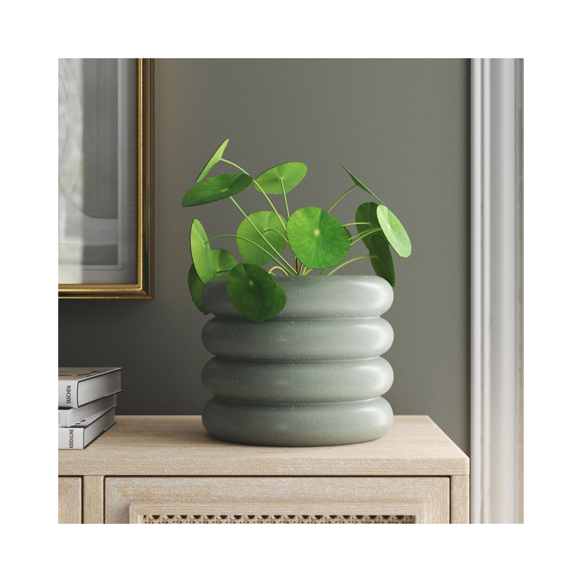 Handmade Ceramic Pot Planter, Green, 8'' H x 9'' W x 9'' D