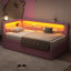 Lit plateforme tapissier simple avec ports USB et ceinture à DEL, avec 2 tiroirs, rose