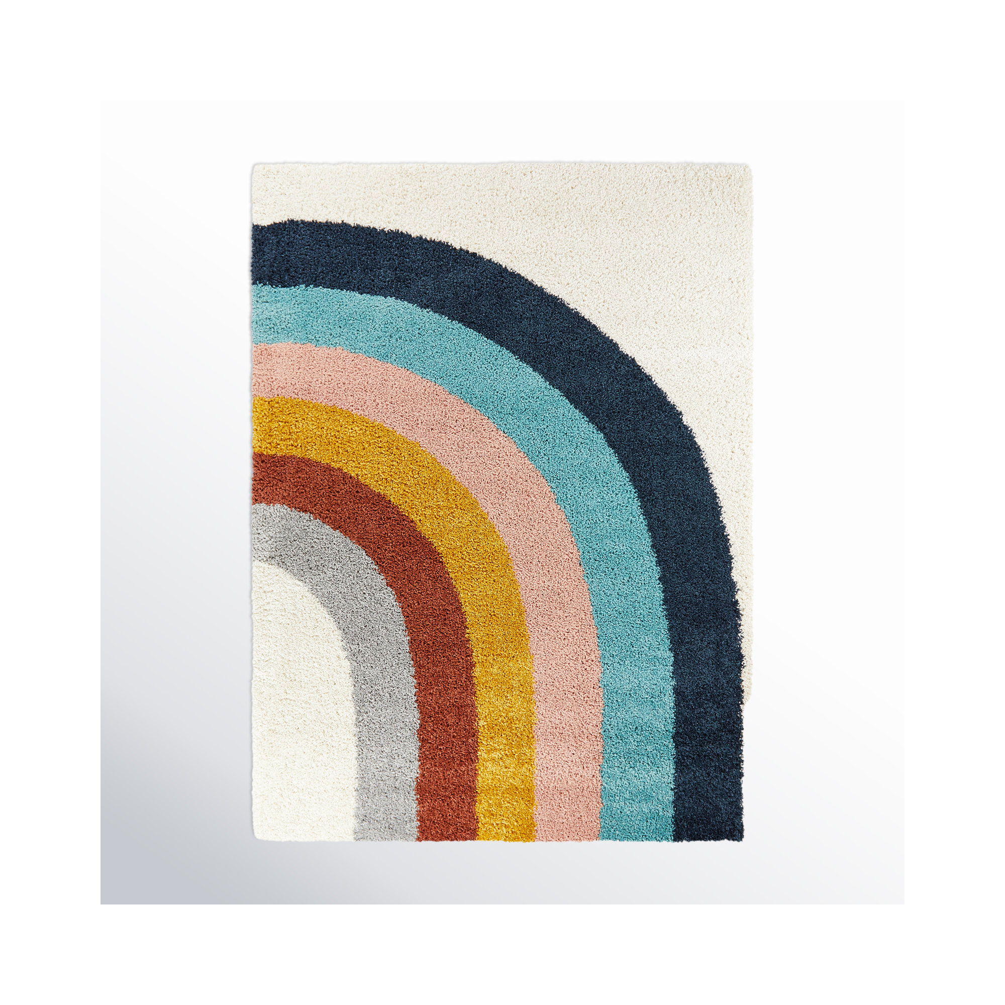 Olanda Rainbow Shag Area Rug, Cream Rainbow, Rectangle 3'11" x 5'7"